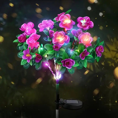 décorations jardin fleurs artificielles luminaire solaire moderne rose vert jaune blanc