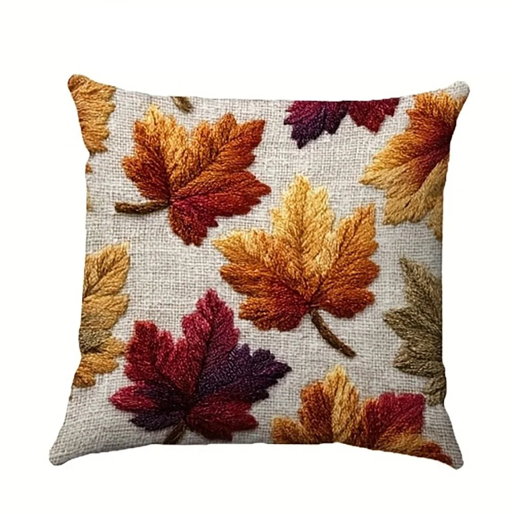 taies d'oreiller automne feuilles colorées campagnard beige polyester 45x45cm opacité
