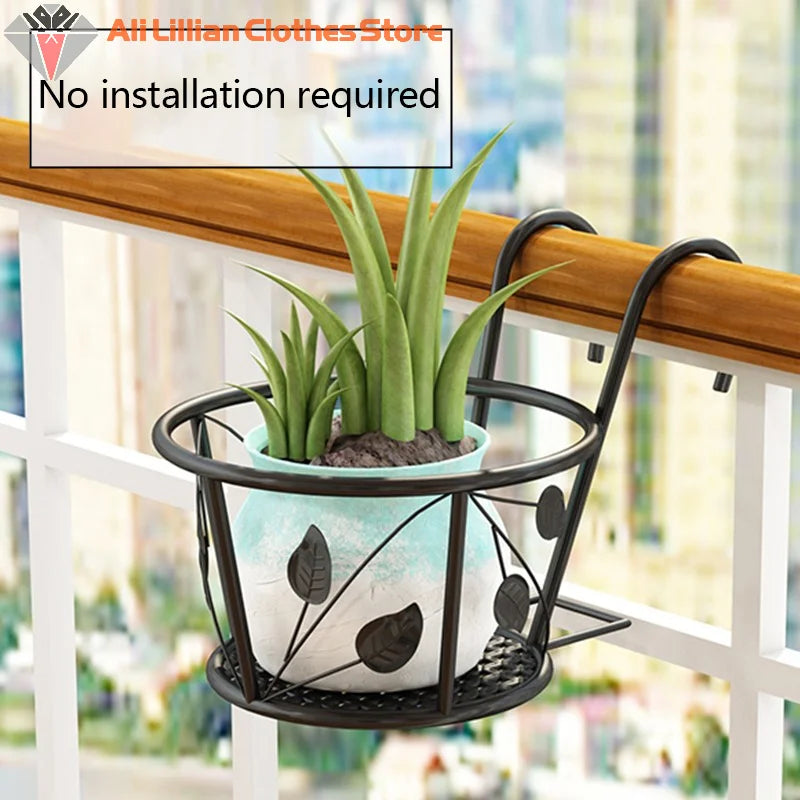 support mural pots fleurs noir blanc marron grille feuilles moderne crochetsextérieur jardin balcon