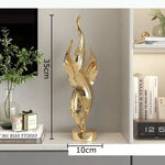 statue abstraite contemporaine noir doré blanc bleu base plate moderne minimaliste ornement décoration