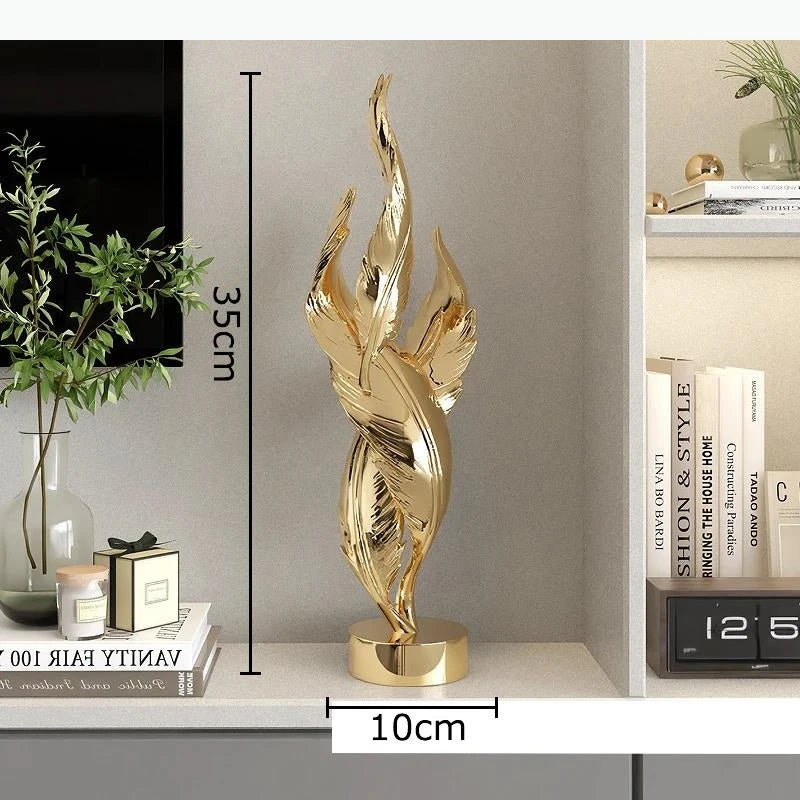 statue abstraite contemporaine noir doré blanc bleu base plate moderne minimaliste ornement décoration