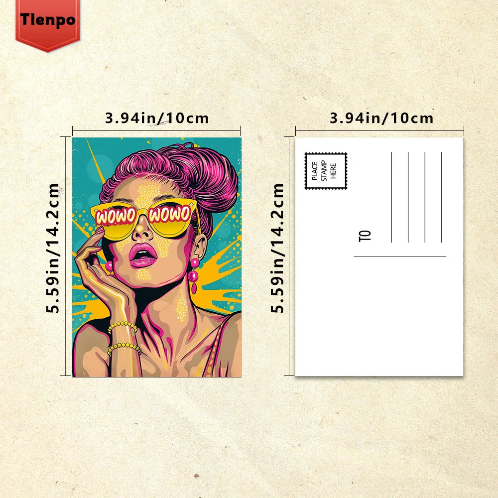 cartes postales pop art multicolores visages lunettes wow décoration mur chambre vintage affiches autocollants