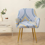 housse chaise moderne adhésive feuilles tropicales noir blanc gris bleu doré elasthanne polyester Jacquard