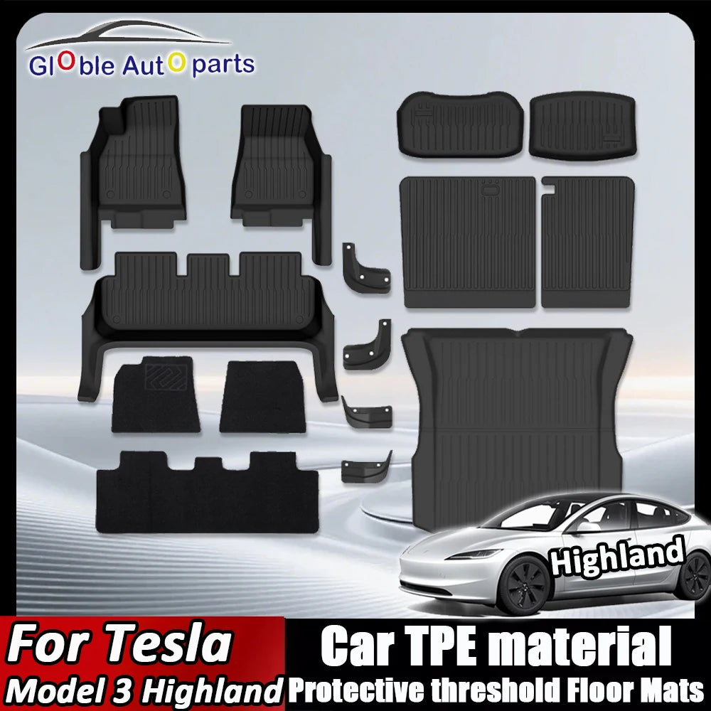 tapis sol voiture tesla model noir rayures horizontales moderne clips protection pieds