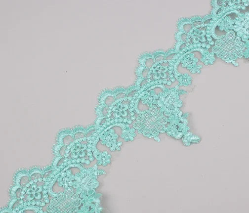 tissu dentelle fleur paillettes blanc rose beige vert mariage translucent brodé polyester 11.5cm