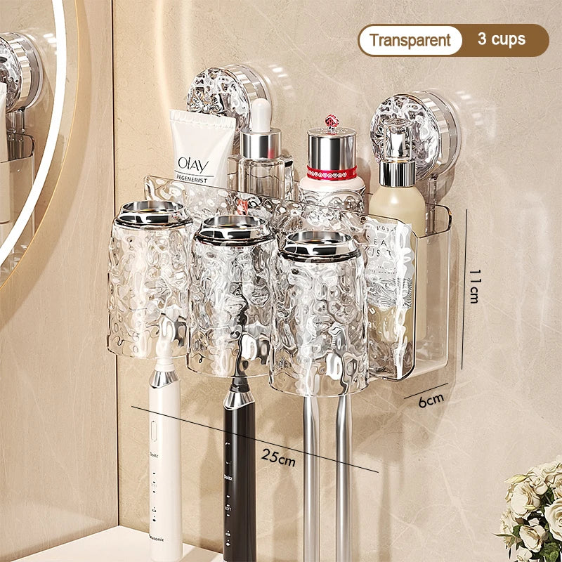 porte produits mural transparent texturé moderne ventouse brosses dents salle bain