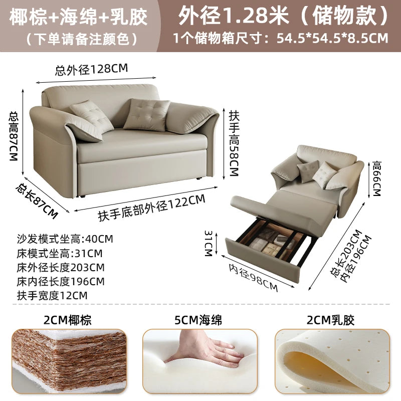 canapé lit moderne bois tissus composites beige clair oreillers multifonctionnel salon maison