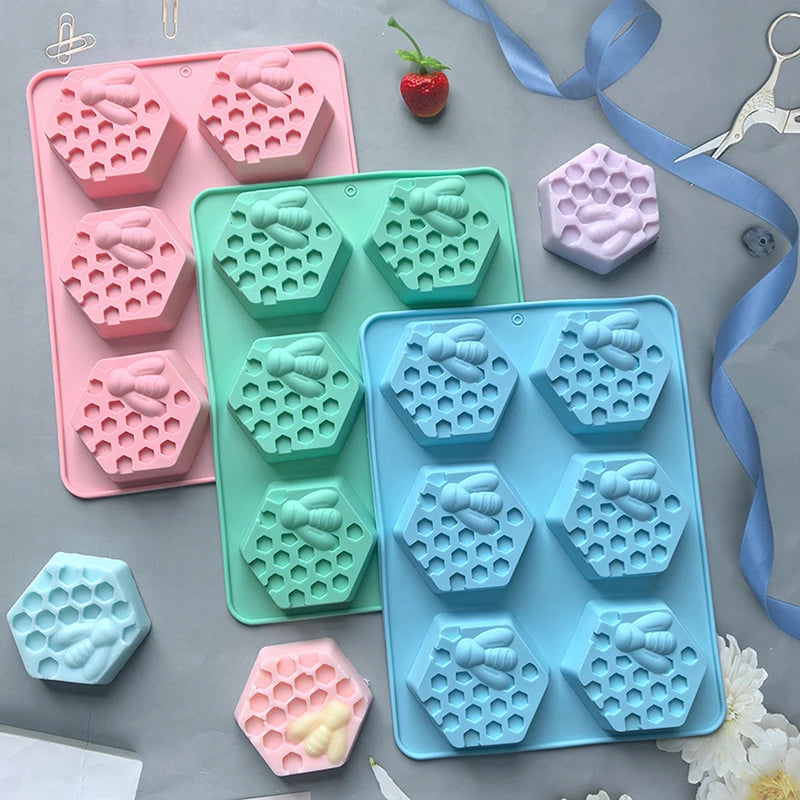 moule savon silicone hexagones nid d'abeille moderne rose violet bleu clair vert