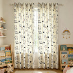 rideau motif lapins mignons moderne beige clair noir rose métalliques polyester chambre enfants