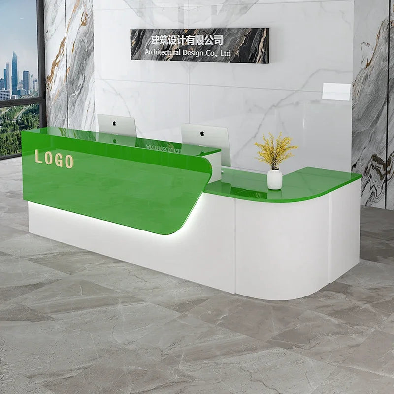 comptoir accueil moderne blanc tiroirs rangement mobilier commercial luxe minimaliste
