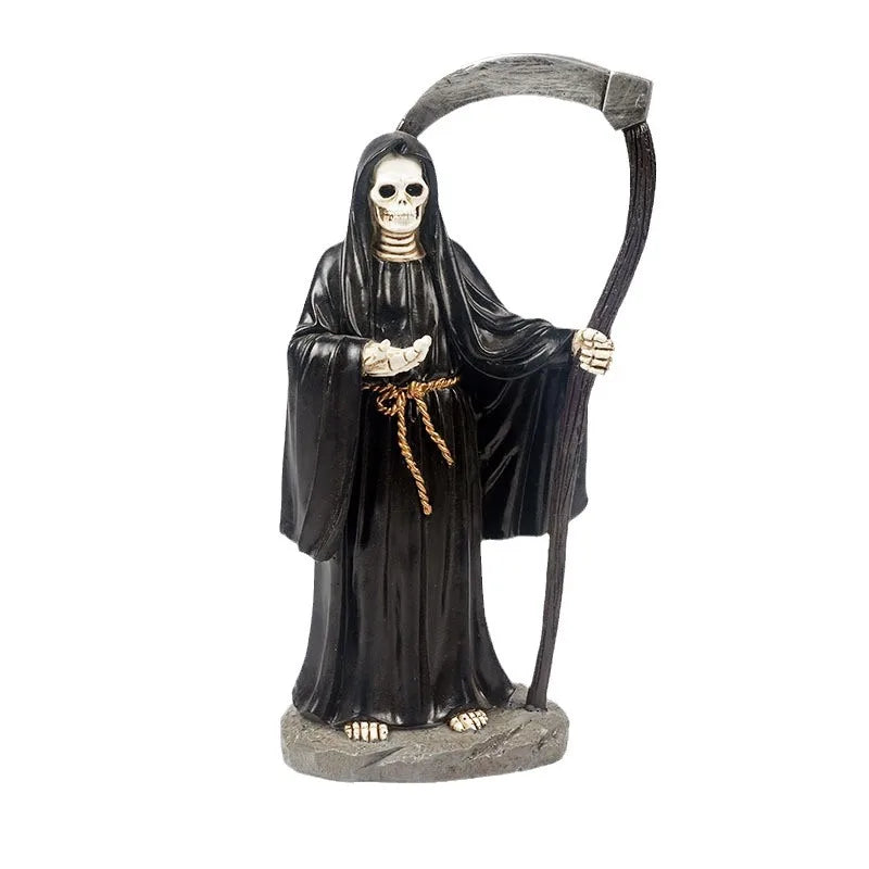 statue squelette robe billets banque motifs floraux chaussures gothique halloween blanc noir beige