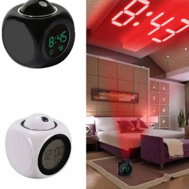 projecteur réveil numérique moderne alarme vocable horloge led noir blanc decoration chambre