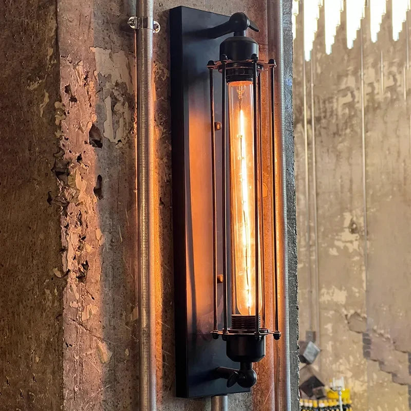 lampe murale industrielle vintage led verre translucide métal noir doré