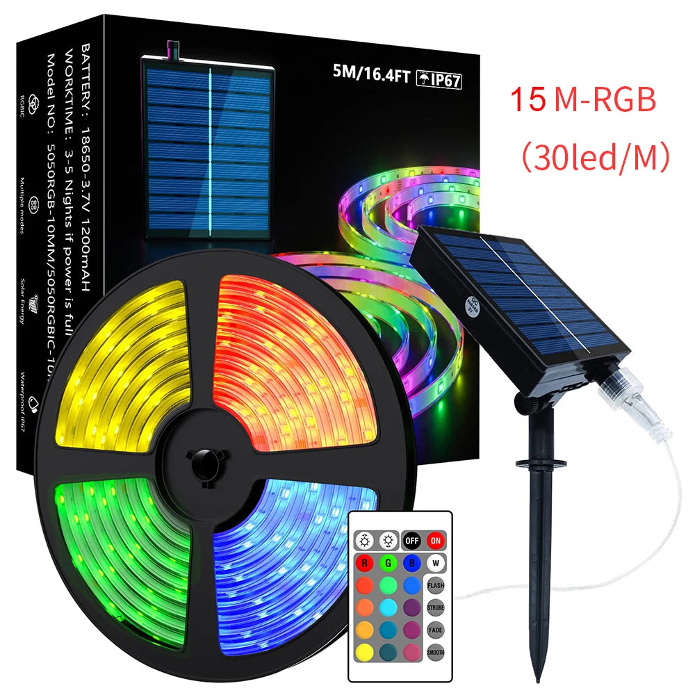 ruban led solaire ip67 waterproof 5m multicolore télécommande moderne extérieur noël