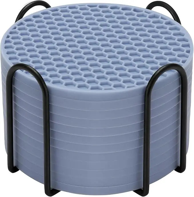 coasters silicone gris moderne antidérapants hexagonaux pack 12pcs tasses chaudes froides respectueux environnement