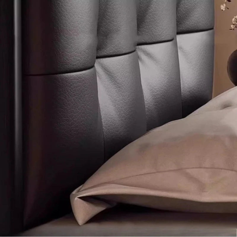 lit noir simili cuir moderne rangement tiroirs chambre coucher bois