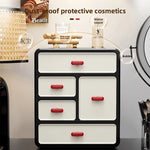 boîte maquillage moderne boîtes rangement noires blanches rouges poignées motifs géométriques