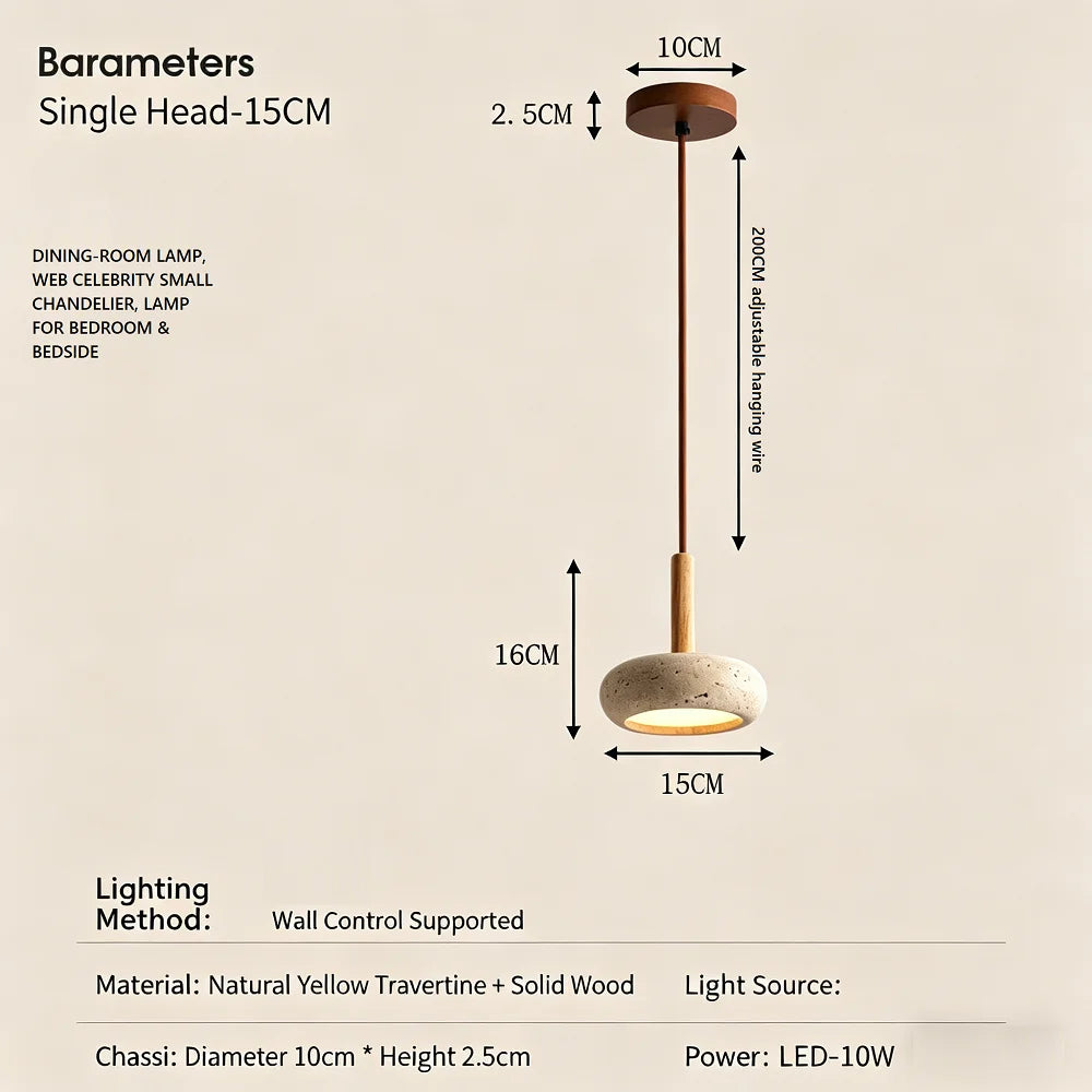 suspension lumineuse moderne pierre beige brun clair texture granuleuse câble suspendu led salon restaurant