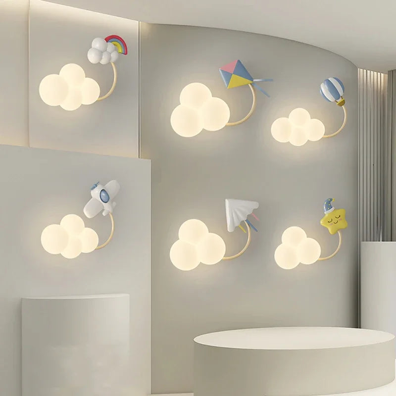 lampe murale moderne nuages avions cerfs volants étoiles arc ciel enfants led multicolore