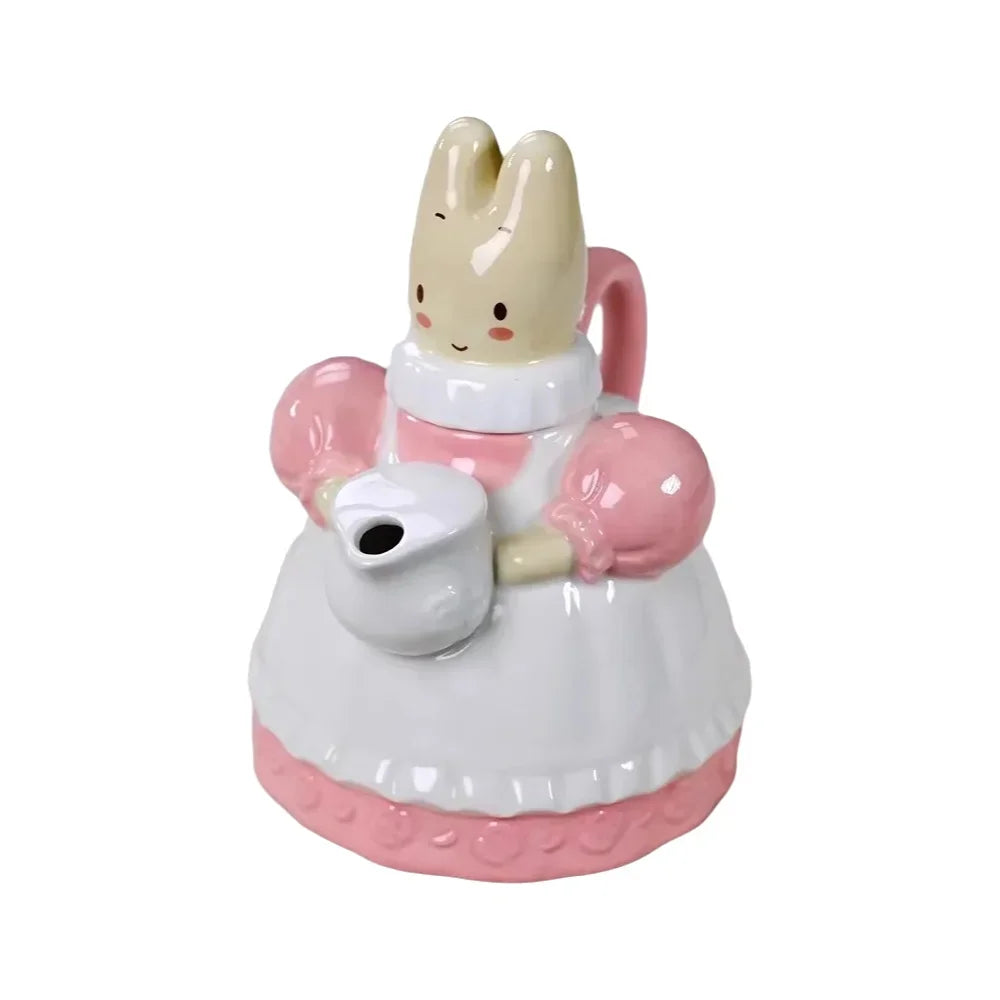 théière forme lapin blanc rose tasse assortie motifs texturés vintage décoration maison