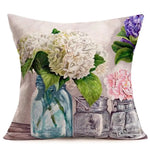 coussin decoratif hydrangeas lavande texture lin vintage maison 40x40cm polyester respectueux environnement