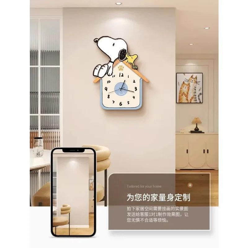horloge murale snoopy dessin animé bleu blanc jaune noir decorative cartoon