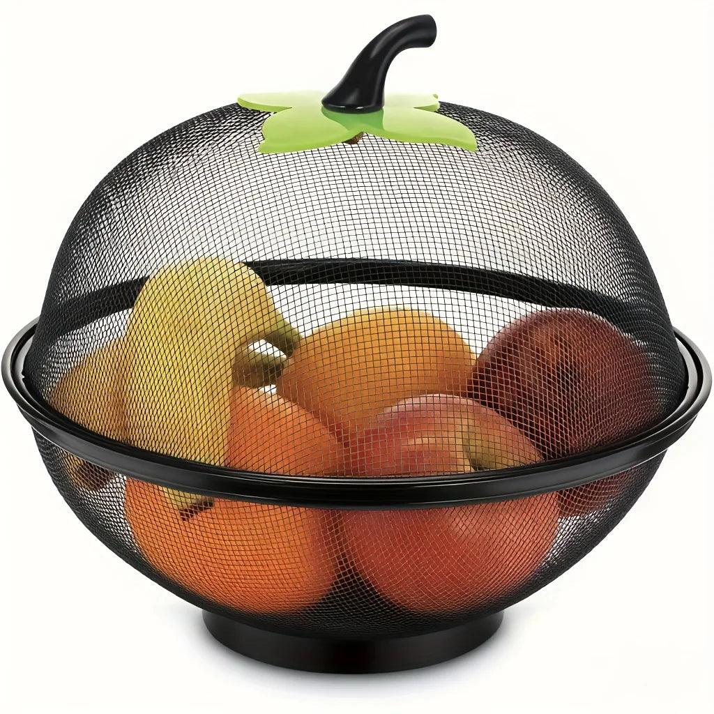 panier fruits métal maille noir vert couvercle semi transparent boho décoratif ludique