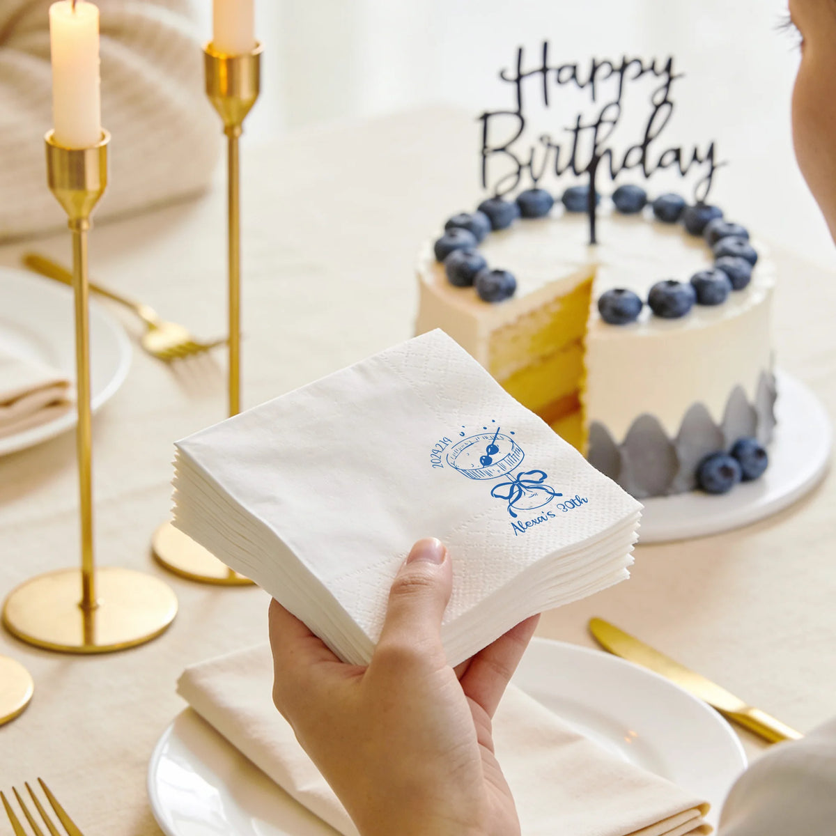 serviettes papier personnalisées imprimées blanc festif occasion mariage anniversaire baptême événement