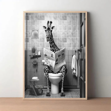 affiche toile salle bain humour animaux toilettes noir blanc cadre bois