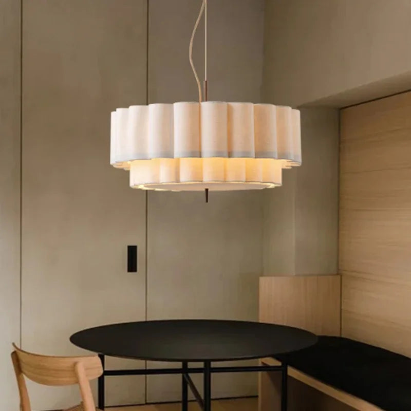 suspension lumineuse tissu blanc rayures horizontales moderne câble suspendu flux lumineux 2000 82000 toucher