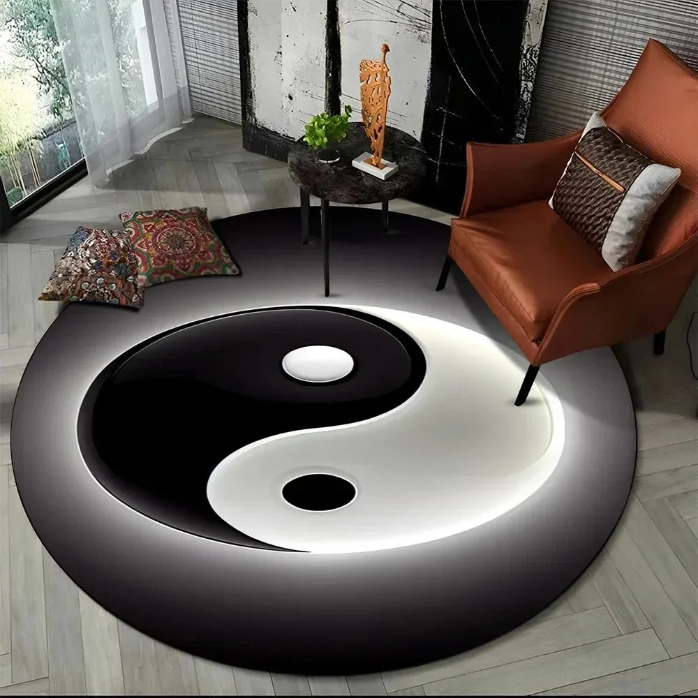 tapis rond moderne motif yin yang décor salon chambre tapis sol antidérapant polyester artistique