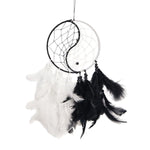 attrape rêves yin yang noir blanc plumes ethnique boho chic corde