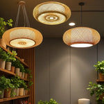 lampe suspendue tissage rotin moderne naturel 40cm 3000k 6000k tringle bambou sans ampoule