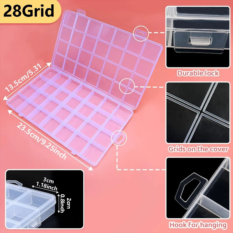 boîtes rangement transparentes modernes 28 cases poignées sécurisées diverse couleur