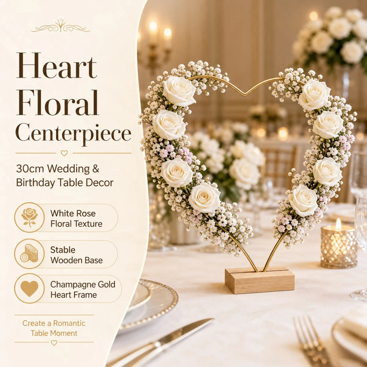 cadres formes coeurs fleurs roses velours tables mariage anniversaire decoration festive bougies nappes chaises
