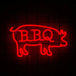 néon lumineux barbecue steak fourchette couteau flamme porc kebab rouge blanc moderne fixations murales