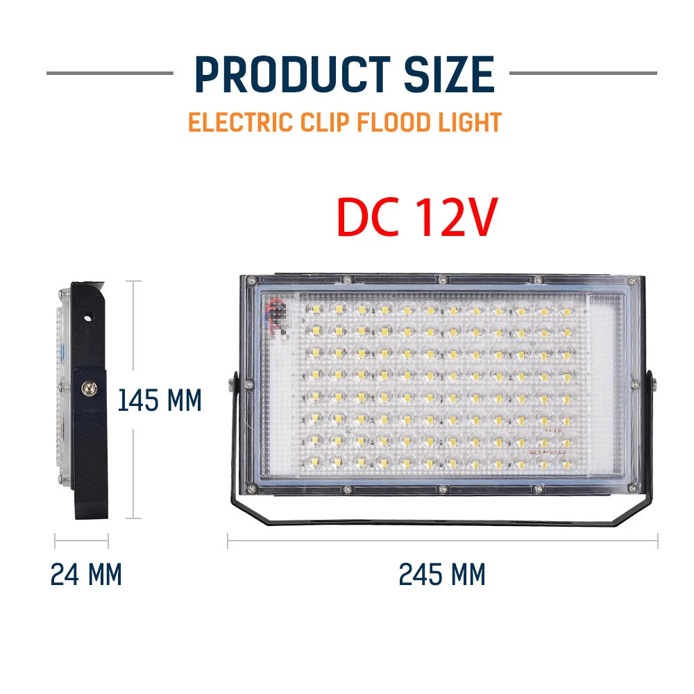 projecteur led 12v 100w ip66 gris blanc moderne camping pêche ajustable 180