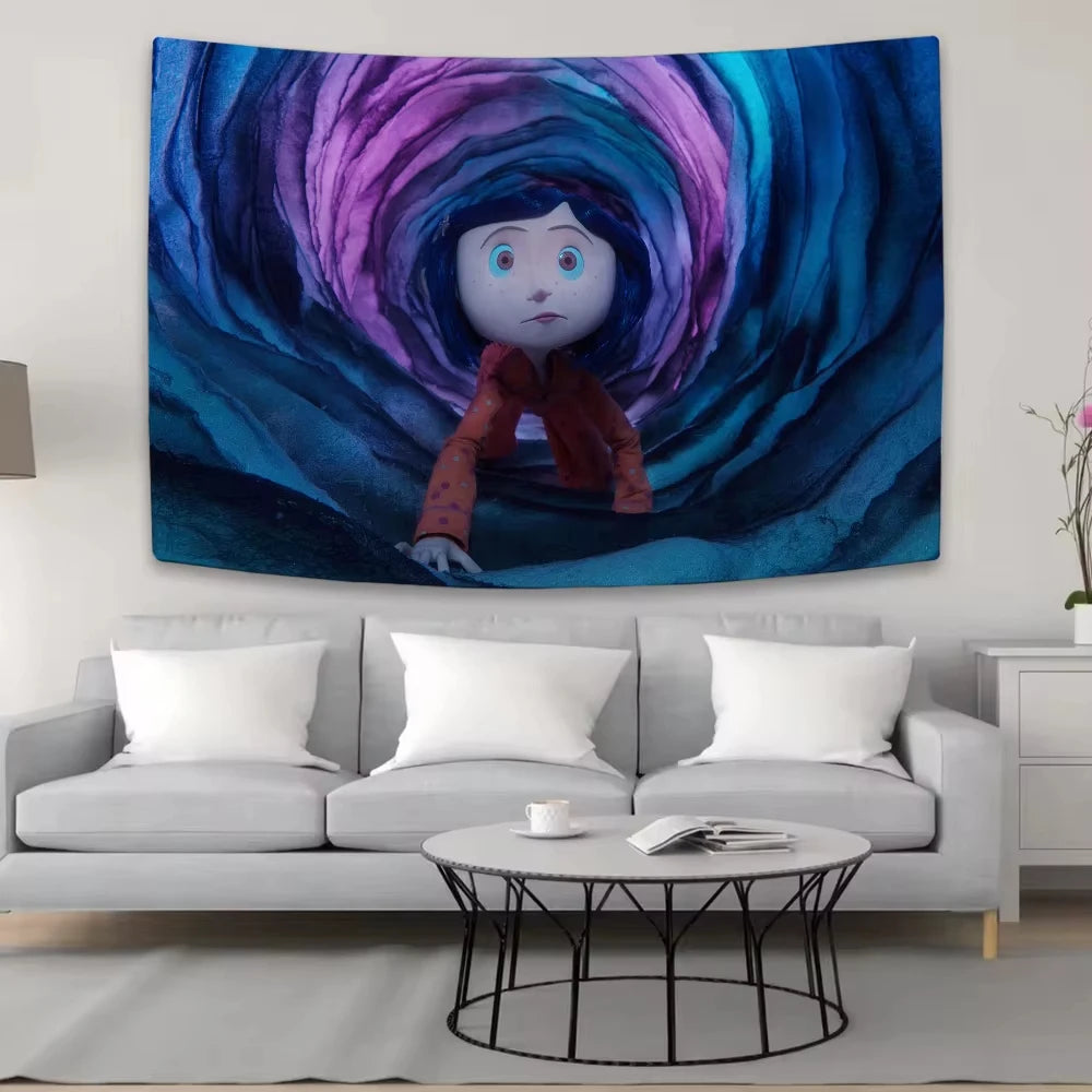 tapisserie murale décoration chambre fille tunnel coloré illustration art contemporain tissu polyester lavable