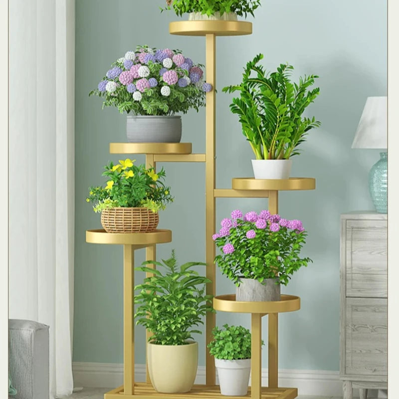 meuble plantes roulettes moderne noir blanc doré plateaux circulaires pots fleurs
