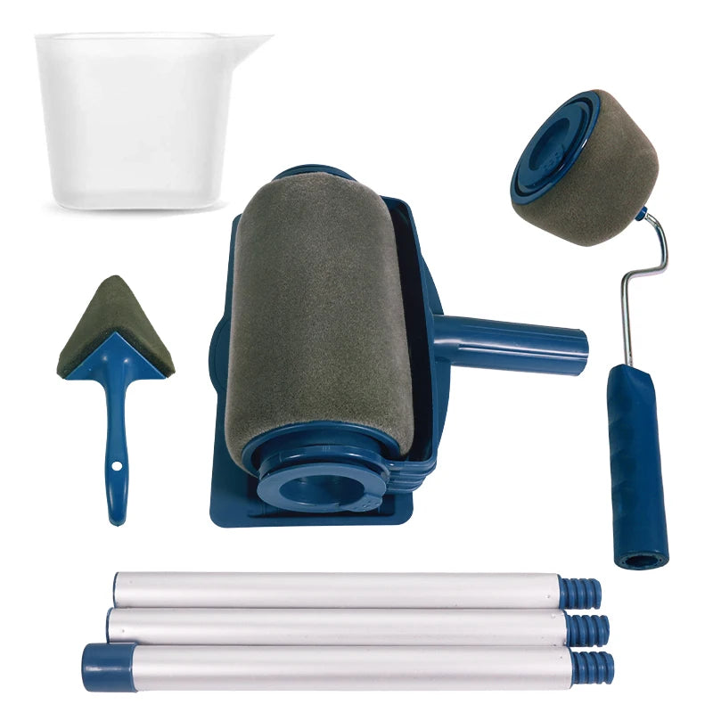 ensemble outils peinture kit pinceau rouleau spongieux plat peinture tubes télescopiques bleu blanc