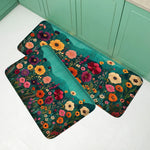 tapis sol antidérapant fleurs colorées moderne vert foncé bleu clair blanc absorbantintérieur chambre cuisine