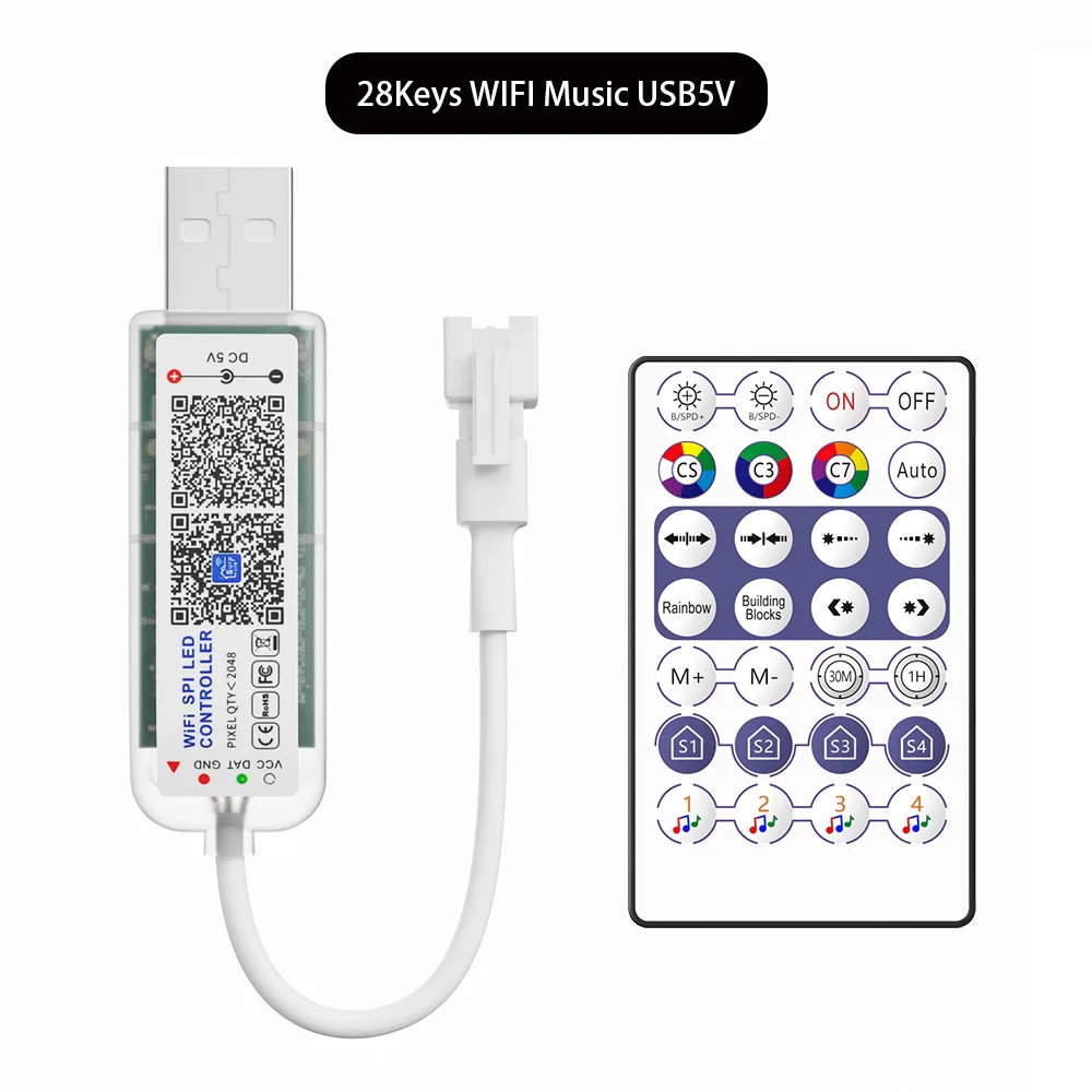 contrôleur lumière led wifi 28 touches 2048 pixels ws2812b ws2811 app vert blanc moderne