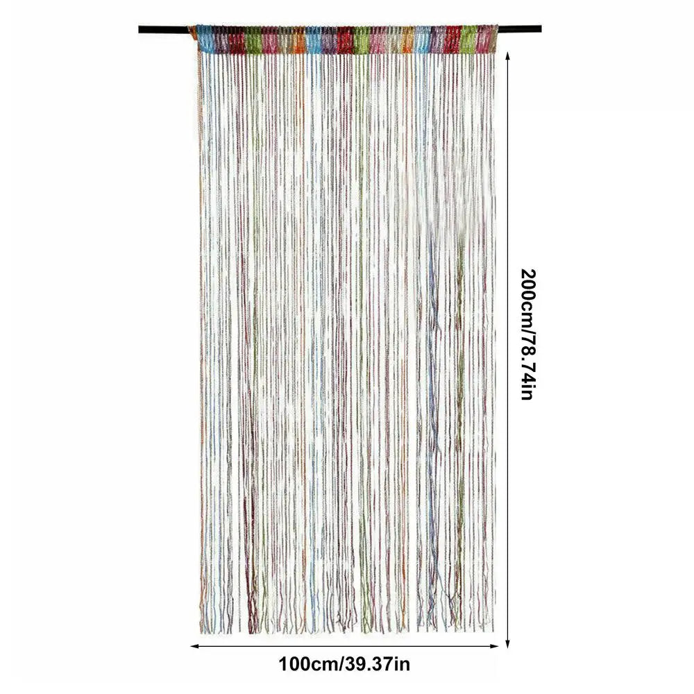 rideau franges argenté noir multicolore semi transparent festif barre supérieure