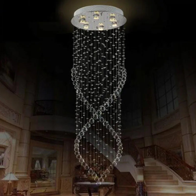 lustre moderne cristal transparentes argentées spirale élégant led suspension intérieur grande taille fixations ø120cm