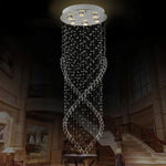 lustre moderne cristal transparentes argentées spirale élégant led suspension intérieur grande taille fixations ø120cm