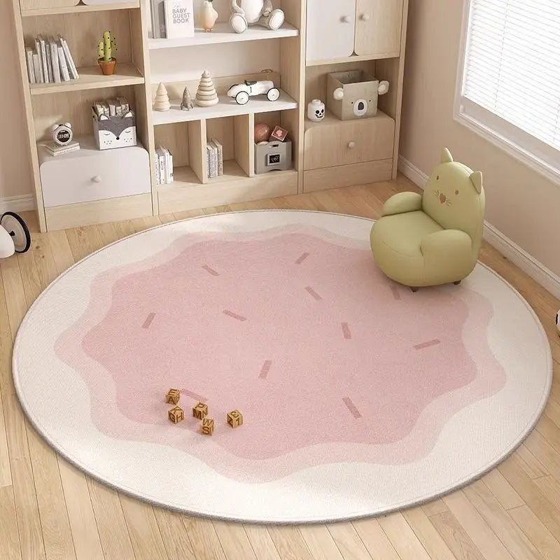 tapis rond nuage enfant moderne rose clair antidérapant 80x80cm 120x120cm salon chambre