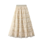 jupe mi mollet polyester vintage rayures horizontales romantique beige clair rose pâle gris marron