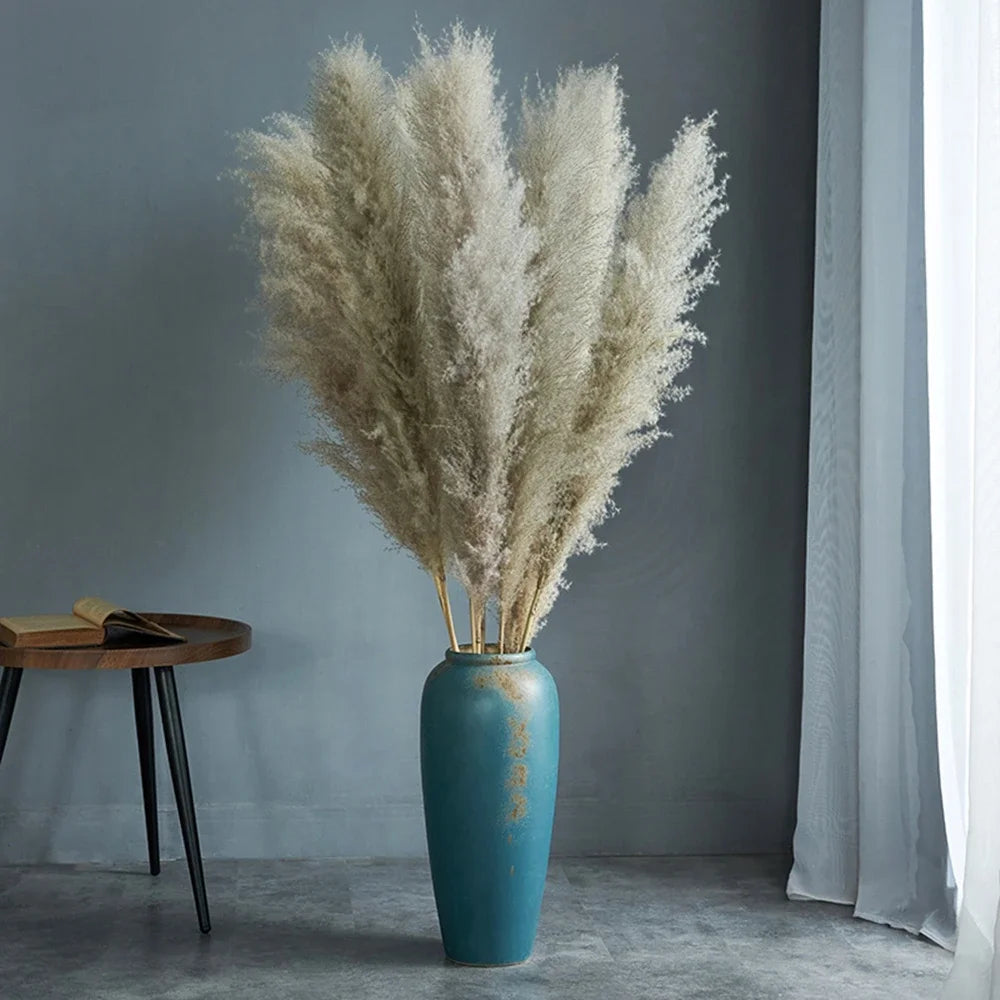 grande plume herbe pampa séchée beige clair décoration maison mariage naturel rustique 120cm