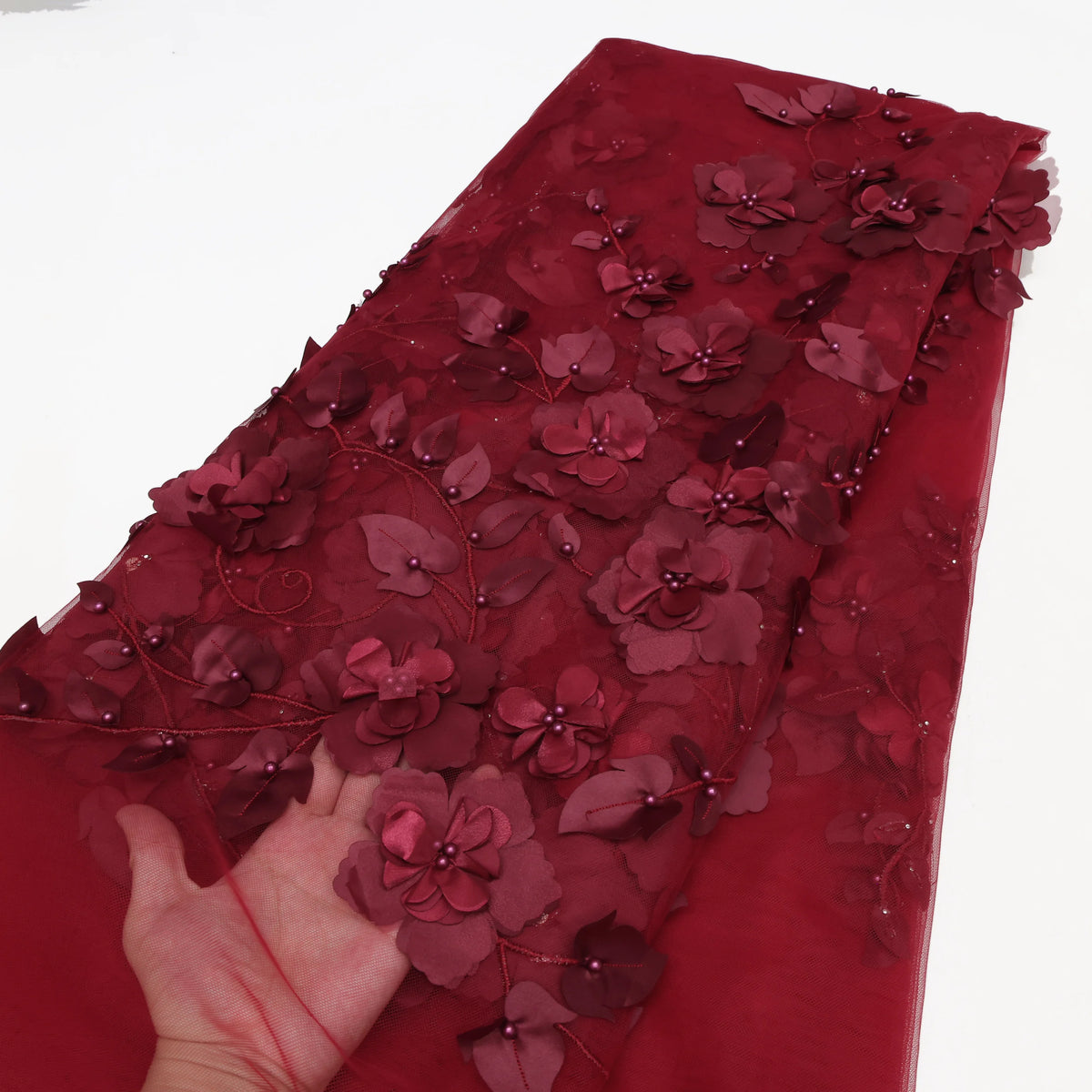 tissu dentelle tulle bleu clair fleurs relief broderie 3d robe mariage soirée luxe