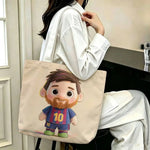 sac main blanc bleu clair rayures messi 10 polyestère réutilisable moderne graphique poignées détachables